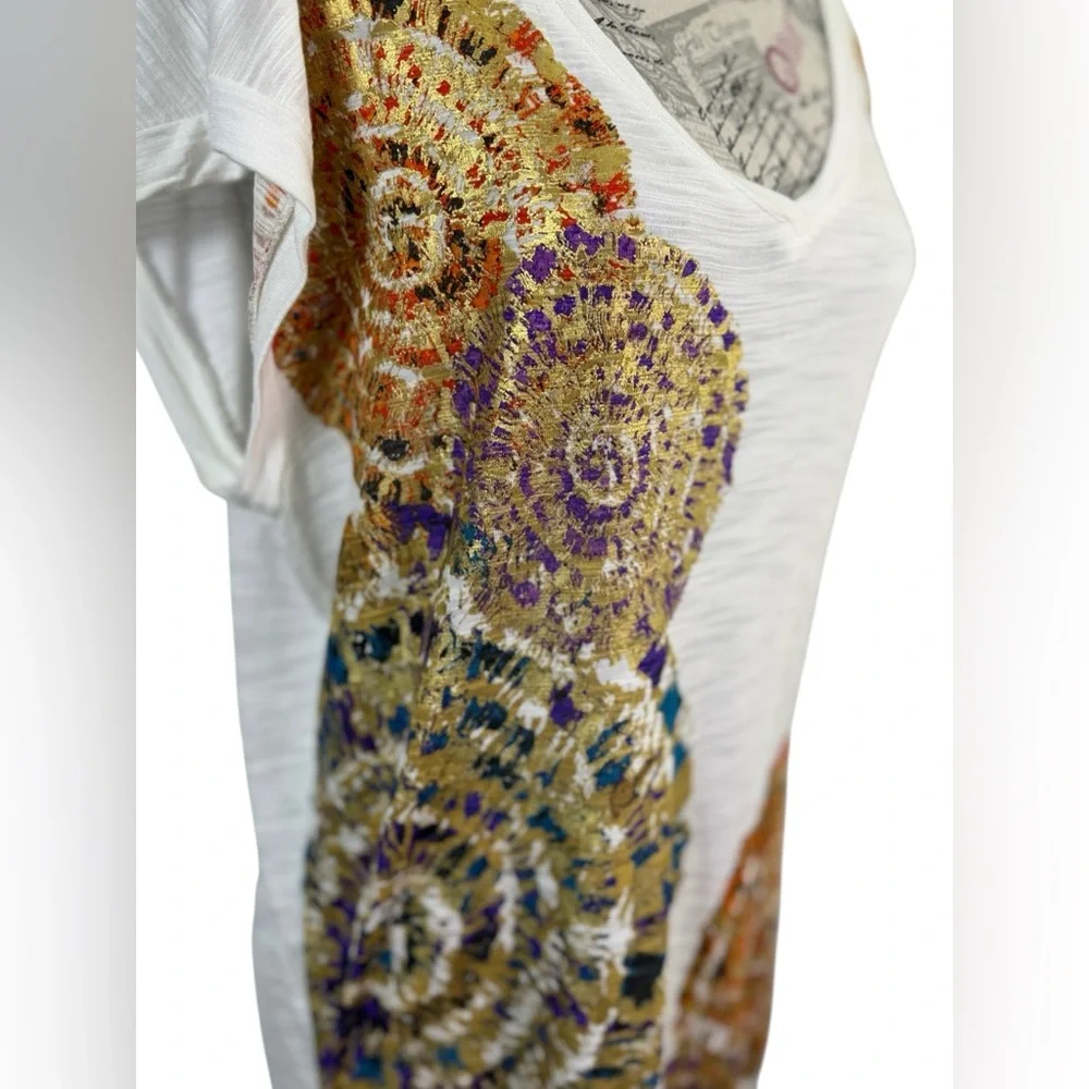 Cupio Cream Abstract Medallion V-Neck Slub Knit Top Size Large - Picture 8 of 11